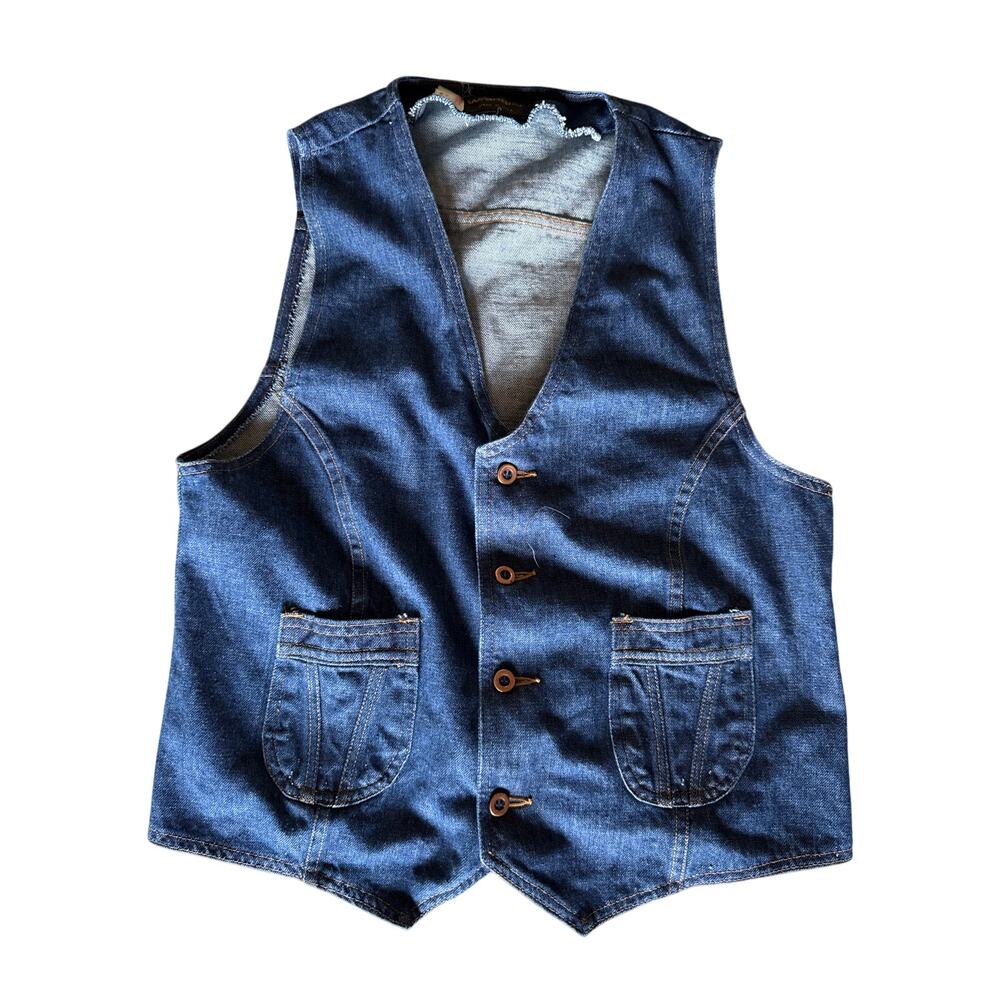Vintage 60's-70's Wrangler USA Made Dark Wash Denim Medium Copper Button Up Vest